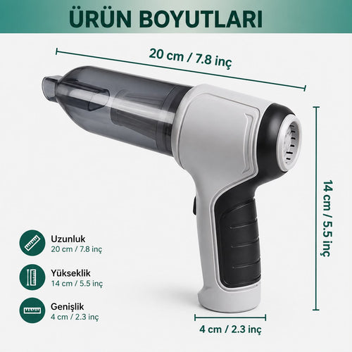 Taşınabilir Araç İçi Şarjlı Süpürge - Güçlü Emiş ve Çok Amaçlı Başlık