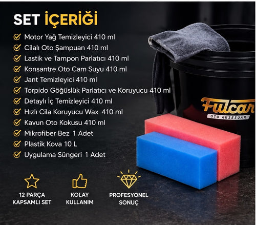 Fulcar Full 12 Parça Oto Bakım ve Temizlik Seti